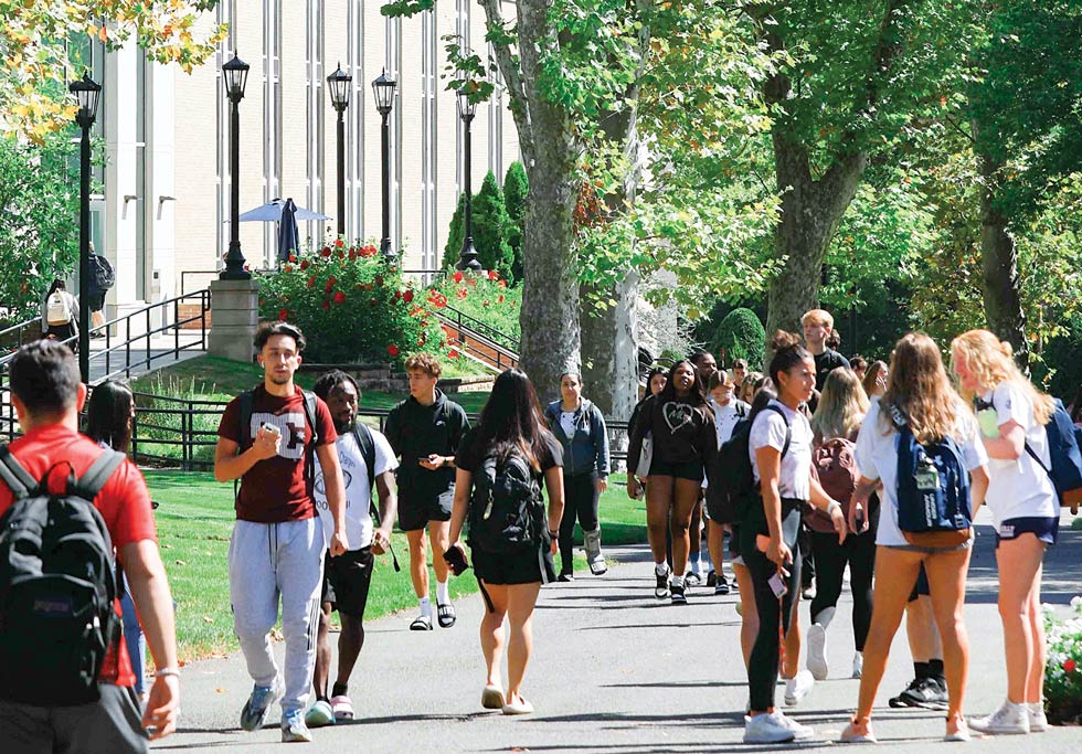 students walking around campus at Monmouth University