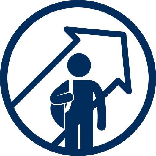 person with a backpack and an arrow pointing up behind them icon